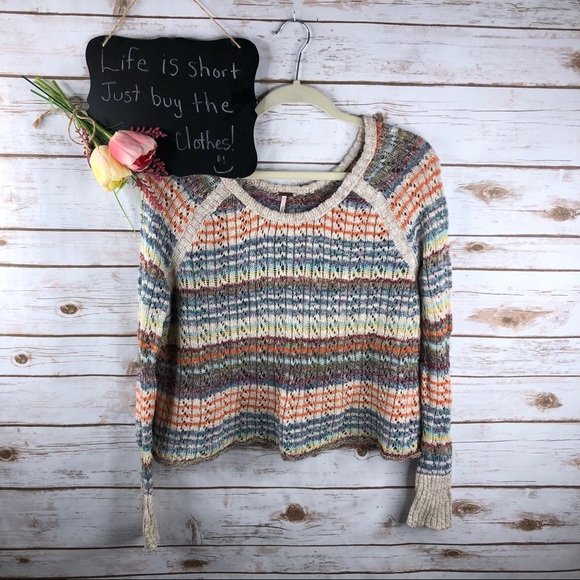 Free People Sweaters - Free People multi stripe open knit wool linen